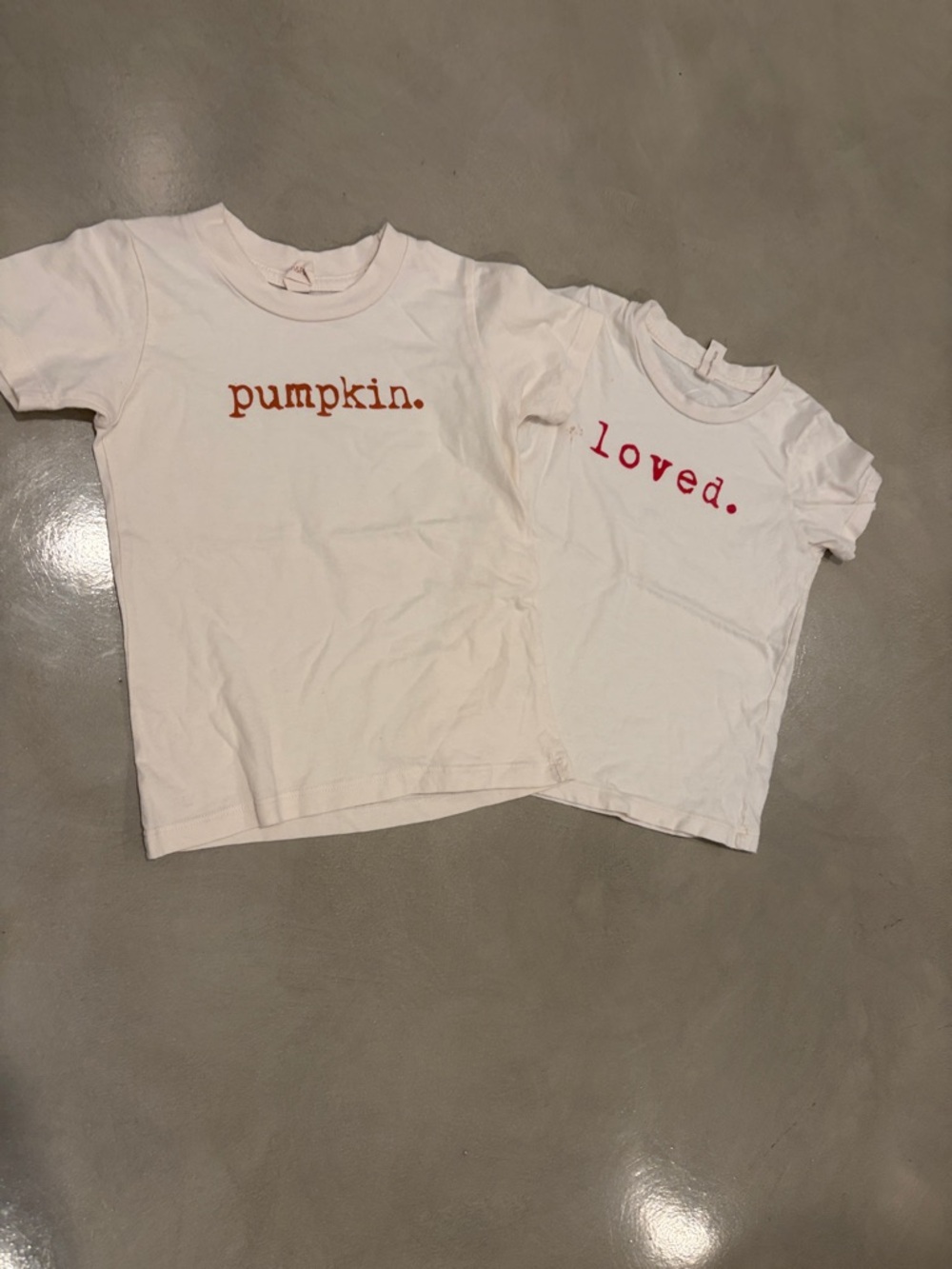 Kids' 'pumpkin.' & 'loved.' Graphic Tees - Cream with Orange and Pink Prints